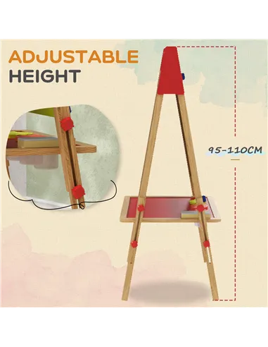AIYAPLAY 3-in-1 Wooden Kids Easel with Paper Roll, Whiteboard, Chalkboard, Painting Accessories