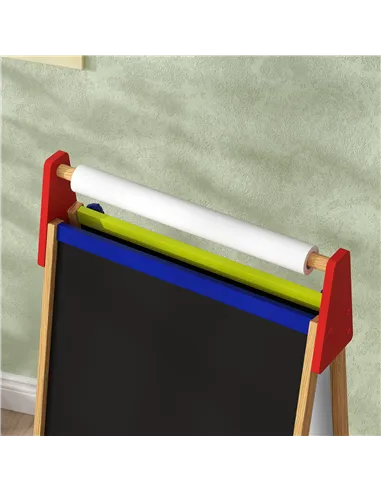 AIYAPLAY 3-in-1 Wooden Kids Easel with Paper Roll, Whiteboard, Chalkboard, Painting Accessories