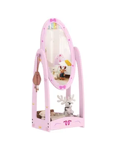 AIYAPLAY Kids Full Length Mirror, 360° Rotating Children Standing Mirror with Storage Shelf, Pink