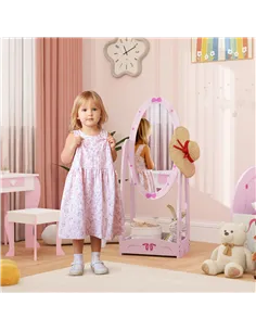 AIYAPLAY Kids Full Length Mirror, 360° Rotating Children Standing Mirror with Storage Shelf, Pink 2