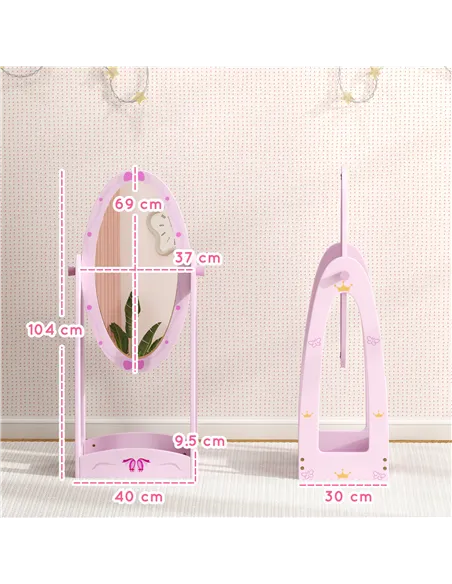 AIYAPLAY Kids Full Length Mirror, 360° Rotating Children Standing Mirror with Storage Shelf, Pink