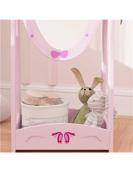 AIYAPLAY Kids Full Length Mirror, 360° Rotating Children Standing Mirror with Storage Shelf, Pink