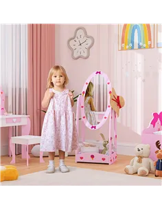 AIYAPLAY Kids Full Length Mirror, 360° Rotating Children Standing Mirror with Storage Shelf, Pink 2