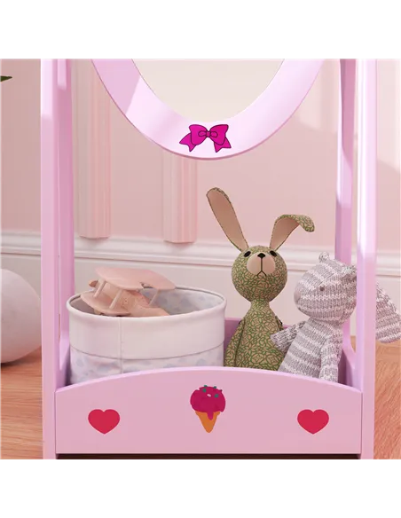 AIYAPLAY Kids Full Length Mirror, 360° Rotating Children Standing Mirror with Storage Shelf, Pink