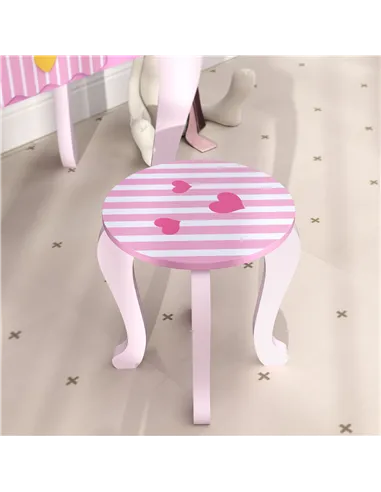 AIYAPLAY Kids Dressing Table Set, Vanity Table with Stool, Mirror, Drawer, Desktop Storage, Heart Theme, Pink