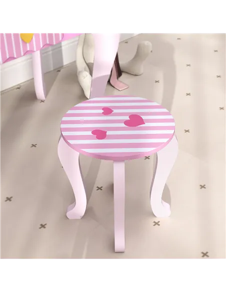 AIYAPLAY Kids Dressing Table Set, Vanity Table with Stool, Mirror, Drawer, Desktop Storage, Heart Theme, Pink