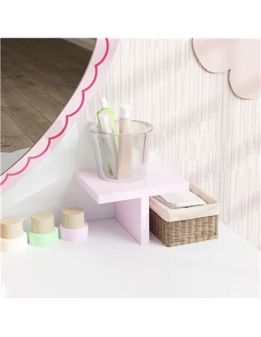 AIYAPLAY Kids Dressing Table Set, Vanity Table with Stool, Mirror, Drawer, Desktop Storage, Heart Theme, Pink