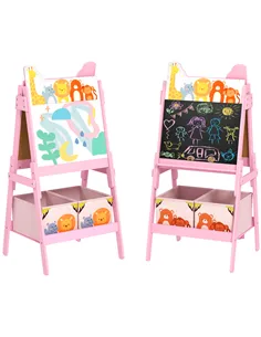 AIYAPLAY 2 in 1 Kids Easel with Whiteboard, Chalkboard, Storage Boxes, for Ages 3-8 Years, Pink