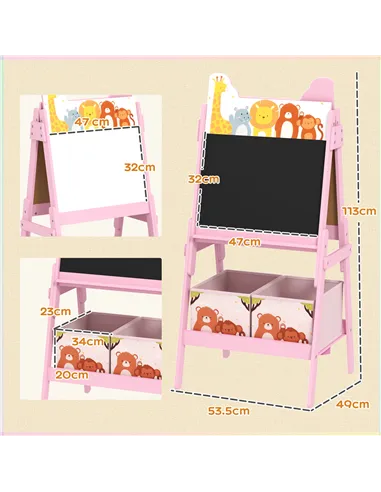 AIYAPLAY 2 in 1 Kids Easel with Whiteboard, Chalkboard, Storage Boxes, for Ages 3-8 Years, Pink