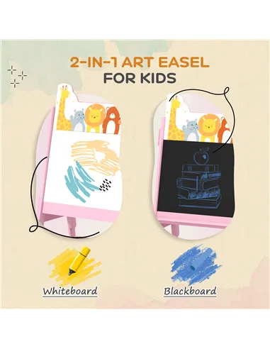 AIYAPLAY 2 in 1 Kids Easel with Whiteboard, Chalkboard, Storage Boxes, for Ages 3-8 Years, Pink