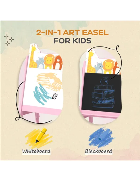 AIYAPLAY 2 in 1 Kids Easel with Whiteboard, Chalkboard, Storage Boxes, for Ages 3-8 Years, Pink