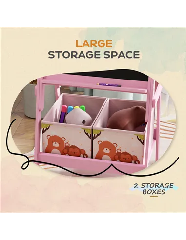 AIYAPLAY 2 in 1 Kids Easel with Whiteboard, Chalkboard, Storage Boxes, for Ages 3-8 Years, Pink