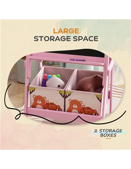 AIYAPLAY 2 in 1 Kids Easel with Whiteboard, Chalkboard, Storage Boxes, for Ages 3-8 Years, Pink