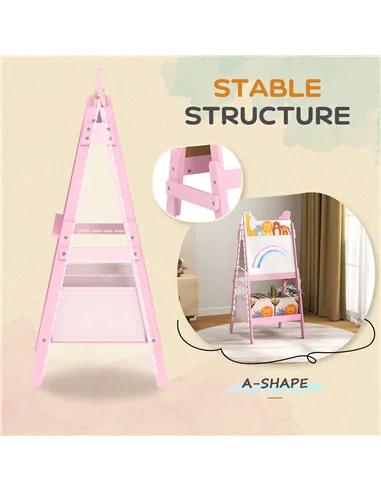 AIYAPLAY 2 in 1 Kids Easel with Whiteboard, Chalkboard, Storage Boxes, for Ages 3-8 Years, Pink