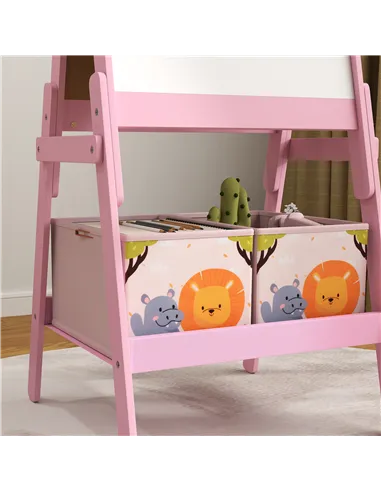 AIYAPLAY 2 in 1 Kids Easel with Whiteboard, Chalkboard, Storage Boxes, for Ages 3-8 Years, Pink