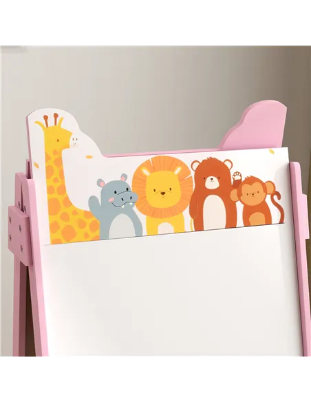 AIYAPLAY 2 in 1 Kids Easel with Whiteboard, Chalkboard, Storage Boxes, for Ages 3-8 Years, Pink