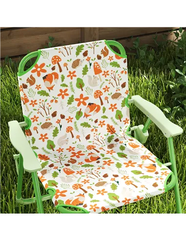 AIYAPLAY 4-Piece Kids Garden Table and Chair Set with Adjustable Parasol, Folding Chairs, Table, Nature Pattern, Green