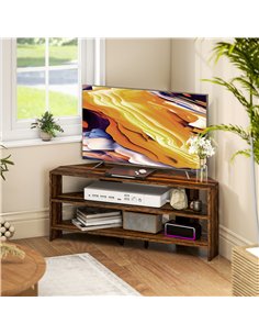 HOMCOM Corner TV Stand with 2 Open Shelves for 47 Inch TV - Rustic Brown 2
