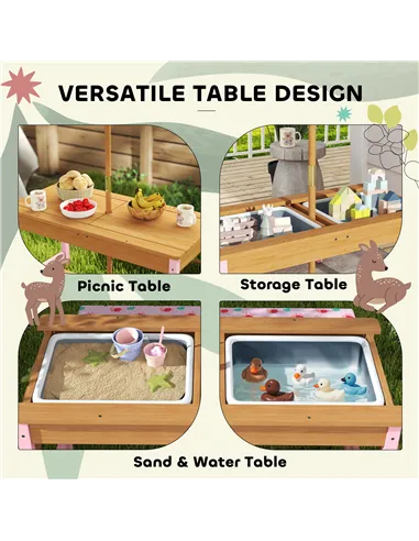AIYAPLAY Kids Picnic Table Set with Removable & Foldable Umbrella, Cushions, Storage Boxes, Flamingo Theme, Pink