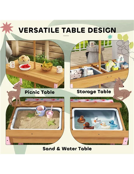 AIYAPLAY Kids Picnic Table Set with Removable & Foldable Umbrella, Cushions, Storage Boxes, Flamingo Theme, Pink