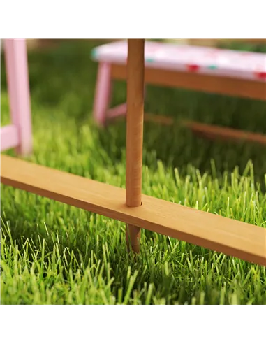 AIYAPLAY Kids Picnic Table Set with Removable & Foldable Umbrella, Cushions, Storage Boxes, Flamingo Theme, Pink