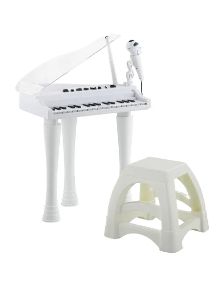 AIYAPLAY 32-Key Kids Piano Keyboard, with Stool, Lights, Microphone, Sounds, Removable Legs - White