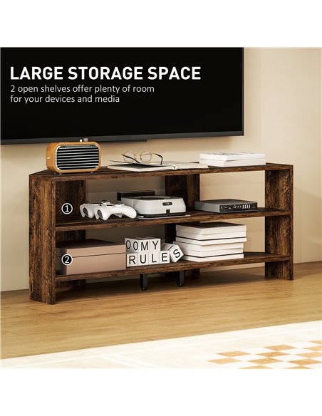 HOMCOM Corner TV Stand with 2 Open Shelves for 47 Inch TV - Rustic Brown