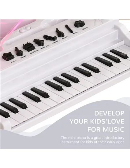 AIYAPLAY 32-Key Kids Piano Keyboard, with Stool, Lights, Microphone, Sounds, Removable Legs - White
