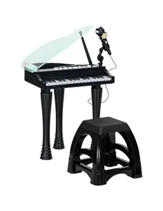 AIYAPLAY 32-Key Kids Piano Keyboard, with Stool, Lights, Microphone, Sounds, Removable Legs - Black