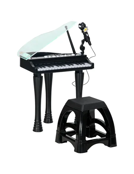 AIYAPLAY 32-Key Kids Piano Keyboard, with Stool, Lights, Microphone, Sounds, Removable Legs - Black