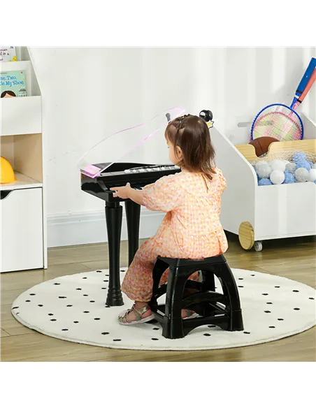 AIYAPLAY 32-Key Kids Piano Keyboard, with Stool, Lights, Microphone, Sounds, Removable Legs - Black