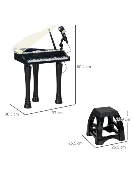 AIYAPLAY 32-Key Kids Piano Keyboard, with Stool, Lights, Microphone, Sounds, Removable Legs - Black