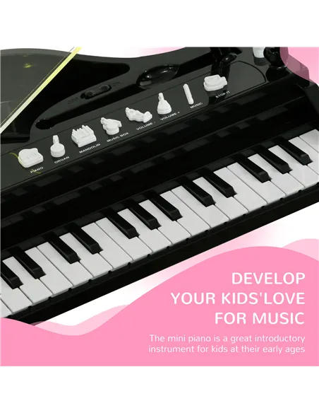 AIYAPLAY 32-Key Kids Piano Keyboard, with Stool, Lights, Microphone, Sounds, Removable Legs - Black