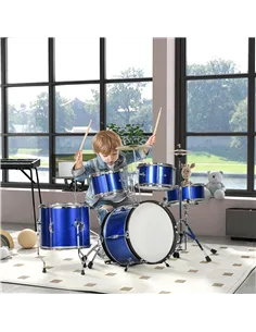 AIYAPLAY 11-Piece Kids Drum Kits w/ Stool, Drumsticks, Pedal, Cymbals, for 3-6 Years, Blue 2