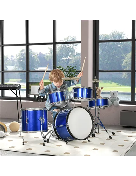 AIYAPLAY 11-Piece Kids Drum Kits w/ Stool, Drumsticks, Pedal, Cymbals, for 3-6 Years, Blue