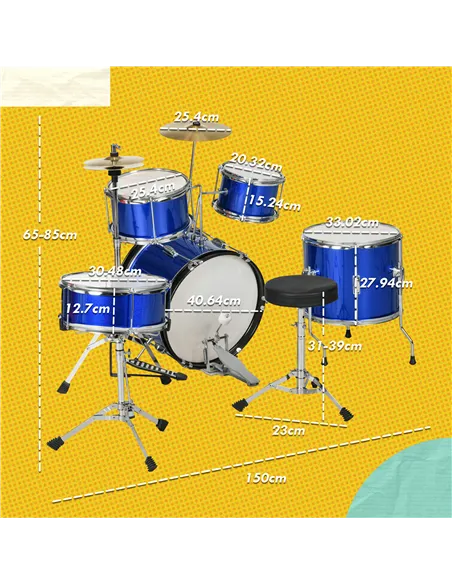 AIYAPLAY 11-Piece Kids Drum Kits w/ Stool, Drumsticks, Pedal, Cymbals, for 3-6 Years, Blue