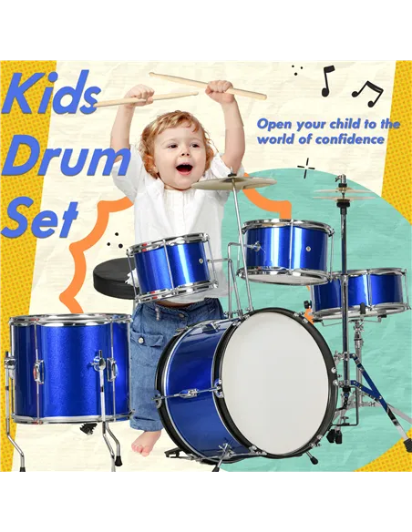 AIYAPLAY 11-Piece Kids Drum Kits w/ Stool, Drumsticks, Pedal, Cymbals, for 3-6 Years, Blue