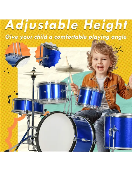 AIYAPLAY 11-Piece Kids Drum Kits w/ Stool, Drumsticks, Pedal, Cymbals, for 3-6 Years, Blue