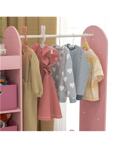 AIYAPLAY Kids Clothes Rail with Storage Shelf, Boxes, Mirror for Bedroom, Nursery, Pink