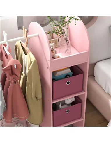 AIYAPLAY Kids Clothes Rail with Storage Shelf, Boxes, Mirror for Bedroom, Nursery, Pink