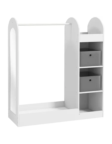AIYAPLAY Kids Clothes Rail with Storage Shelf, Boxes, Mirror for Bedroom, Nursery, White
