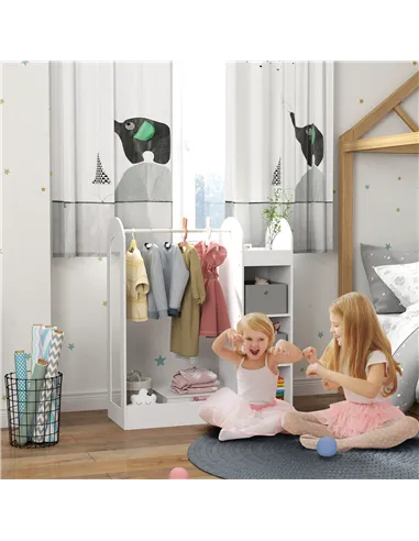 AIYAPLAY Kids Clothes Rail with Storage Shelf, Boxes, Mirror for Bedroom, Nursery, White