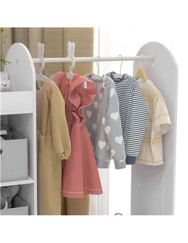 AIYAPLAY Kids Clothes Rail with Storage Shelf, Boxes, Mirror for Bedroom, Nursery, White