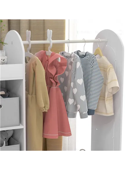 AIYAPLAY Kids Clothes Rail with Storage Shelf, Boxes, Mirror for Bedroom, Nursery, White
