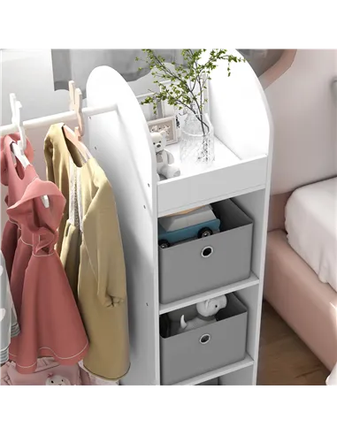 AIYAPLAY Kids Clothes Rail with Storage Shelf, Boxes, Mirror for Bedroom, Nursery, White