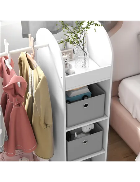 AIYAPLAY Kids Clothes Rail with Storage Shelf, Boxes, Mirror for Bedroom, Nursery, White