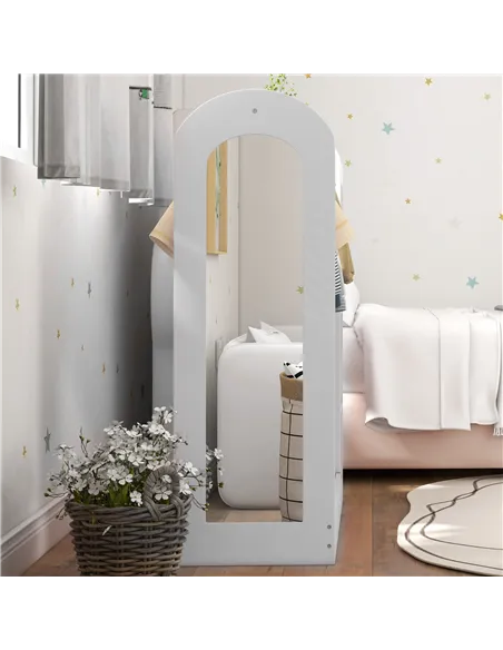 AIYAPLAY Kids Clothes Rail with Storage Shelf, Boxes, Mirror for Bedroom, Nursery, White