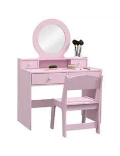 AIYAPLAY Kids Dressing Table Set Kids Make up Table with Stool and Mirror, Storage Drawers, Gift for Aged 3-8