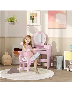 AIYAPLAY Kids Dressing Table Set Kids Make up Table with Stool and Mirror, Storage Drawers, Gift for Aged 3-8 2