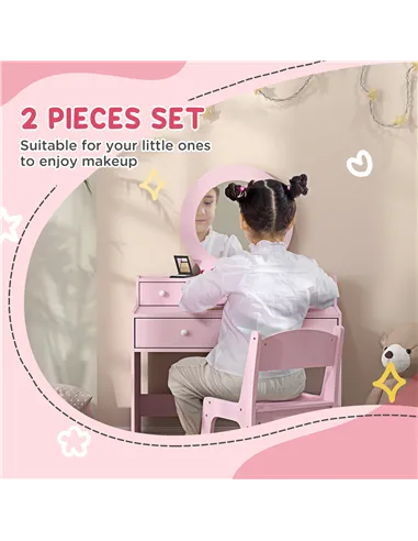 AIYAPLAY Kids Dressing Table Set Kids Make up Table with Stool and Mirror, Storage Drawers, Gift for Aged 3-8